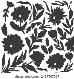 Abstract flowers background.vector daisy flowers pattern, hand drawn botanical design for banners, wallpaper, posters, websites,online shopping.Vector illustration  black and whitedesign and creative.