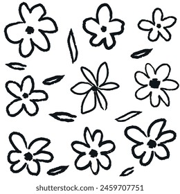 Abstract flowers background.vector daisy flowers pattern, hand drawn botanical design for banners, wallpaper, posters, websites,online shopping.Vector illustration  black and whitedesign and creative.