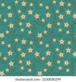 Abstrakte Blumen Glocke nahtloses Muster. Vektor handgezeichnete Zweige Blumen Glocke mit Blättern. Dunkler einfacher Druck. Vorlage für Design, Stoff, Mode, Tapete, Oberflächendesign.