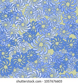 Abstract flowers from bent elements. Chaos of color. Seamless pattern.