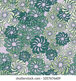 Abstract flowers from bent elements. Chaos of color. Seamless pattern.