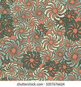 Abstract flowers from bent elements. Chaos of color. Seamless pattern.