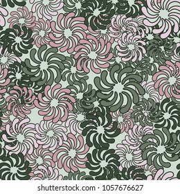 Abstract flowers from bent elements. Chaos of color. Seamless pattern.