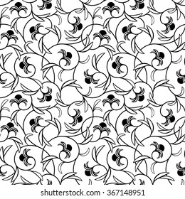 abstract flowers black seamless background
