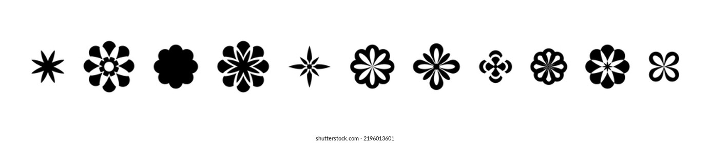 Abstract flowers black silhouettes. Shape icons set, illustration isolated on white background. Vector EPS 10