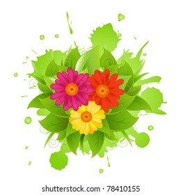 Flores Abstractas Y Bolas, Aisladas En Fondo Blanco, Ilustración Vectorial