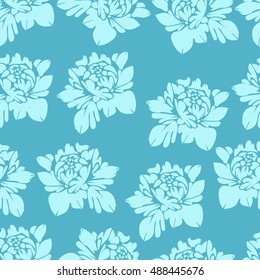 Abstract flowers in blue tones, seamless pattern. Vintage floral background. Light blue buds on a dark blue background. For the fabric design, wallpaper, wrap