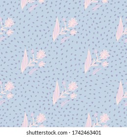 Abstract flowers bouquet seamless pattern on dots background. Floral endless wallpaper in vintage style. Decorative backdrop for fabric design, textile print, wrapping paper, Vector illustration