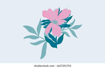 Abstract flowers boutonniere.  Decorative bouquet on blue background. Floral Print for cloth, card, web. Herb Element for design. Vector illustration