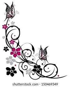 Summer Flowers Butterflies Pink Purple Vector Stock Vector (Royalty ...