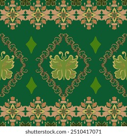 Abstrato flores e borboletas em um fundo verde escuro.