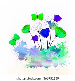abstract flowers and Butterflies. Vector