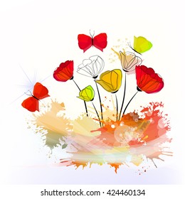 abstract flowers and Butterflies. Vector