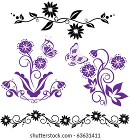 Abstract flowers and butterfly