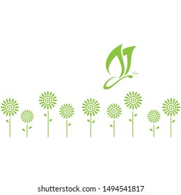 abstract flowers and butterfly, vector