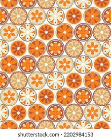 Abstract Flowers Circles Decorative Geometric Seamless Vector Pattern Doodle Retro Style Design Perfect for Allover Fabric Print or Wrapping Paper Orange Amber Brown Tones