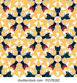 Abstract flowers from colorful bugs family. Seamless pattern. Vector.