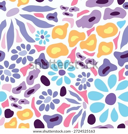 Abstract flowers and colorful flower elements garden theme multicolor seamless pattern. Good for tiles, fabric, wrapping, textile, clothing, print, packaging and more. Abstract seamless pattern.