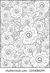 Abstract flowers coloring book for adult hand drawn plants bloom nature ink engraving