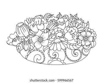 Abstract flowers coloring book vector illustration. Tattoo stencil. Black and white lines. Lace pattern