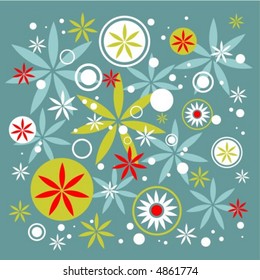 Abstract flowers composition on a dark blue-green background.