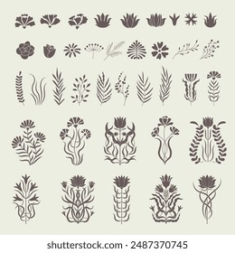 Abstractas flores. Ilustraciones botánicas decorativas para el logotipo Vector reciente naturaleza ilustraciones florales
