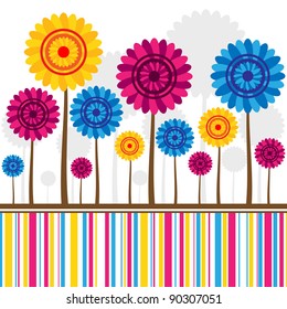 Abstract flowers different colors with lines