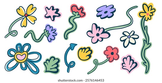 abstract flowers in doodle style in vector. Element for poster sticker design logo decoration prints