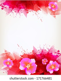 Abstract flowers element . Watercolor vector background with pink flower and blots.
