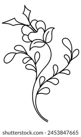 Abstract flowers, embroidery, black lines on white background. women's cloth decoration pattern