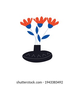 Abstract flowers in an ethnic vase. Vector illustration on white background.