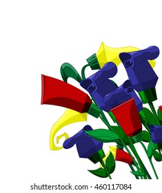 abstract flowers in the form of different colored tubes of creams