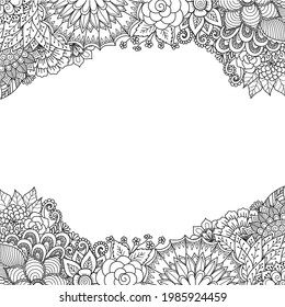 Abstract flowers frame for print on product or adult coloring book,coloring page. Vector illustration.