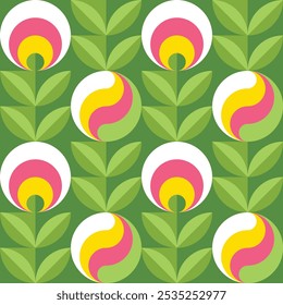 Abstract flowers geometric background seamless pattern. Floral nature garden concept poster. Vector illustration.