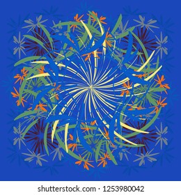 Abstract flowers in gray, blue and green colors. Seamless background floral pattern. Vector illustration.