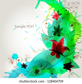  abstract flowers with green blots