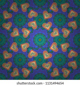 Abstract flowers in green, blue and orange colors. Seamless background floral pattern.