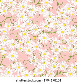 Abstract flowers hand drawn chamomile blossom sketch drawing seamless pattern vines pattern background design