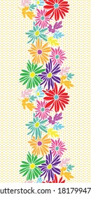 Abstract flowers hand drawn chamomile blossom on polka dot background vertical border seamless pattern design