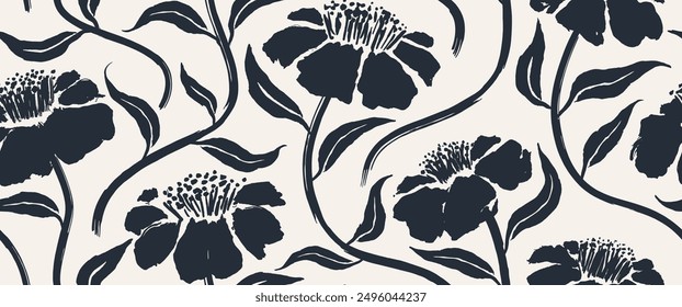 Abstract flowers hand drawn seamless pattern. floral ink brush texture. flower pattern. floral pattern.