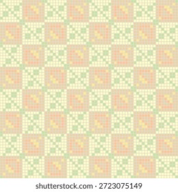 flores abstratas de quadrados desenhados à mão. modelo de bordado. vetor padrão contínuo. fundo repetitivo bege. arte decorativa moderna. amostra de tecido geométrico. design têxtil contínuo. decoração home