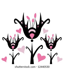 Abstract flowers and hearts