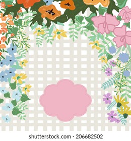 Abstract flowers and herbs background with space for text. Wedding, birthday, celebration card template.