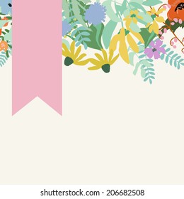 Abstract flowers and herbs background with space for text. Wedding, birthday, celebration card template.