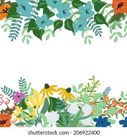 Abstract flowers and herbs background with space for text. Wedding, birthday, celebration card template.