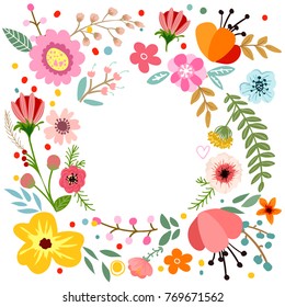 Abstract flowers and herbs background with space for text. Vector design with hand drawn herbs and flowers. Decorative botanical background