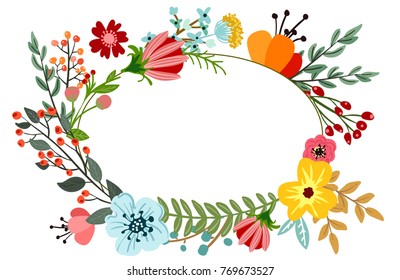 Abstract flowers and herbs background with space for text. Vector design with hand drawn herbs and flowers. Decorative botanical background