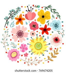 Abstract flowers and herbs decorative background with space for text. Wedding, birthday, celebration card template.