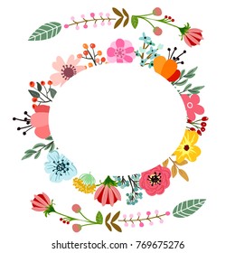 Abstract flowers and herbs decorative background with space for text. Wedding, birthday, celebration card template.