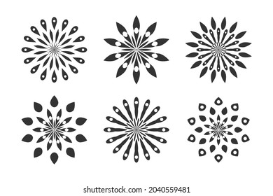 Iconos abstractos de flores. Conjunto de elementos de diseño floral circular. Arte vectorial.